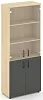 Офисный шкаф высокий широкий (2 низких фасада, задняя стенка ЛДСП + 2 средних фасада стекло прозрачное)