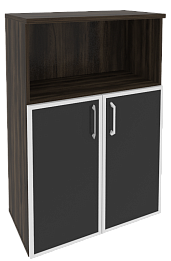 Офисный шкаф средний широкий с чёрным стеклом в раме