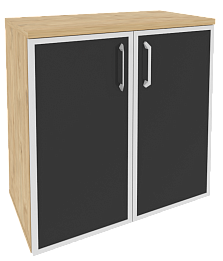 Офисный шкаф низкий широкий с чёрным стеклом в раме